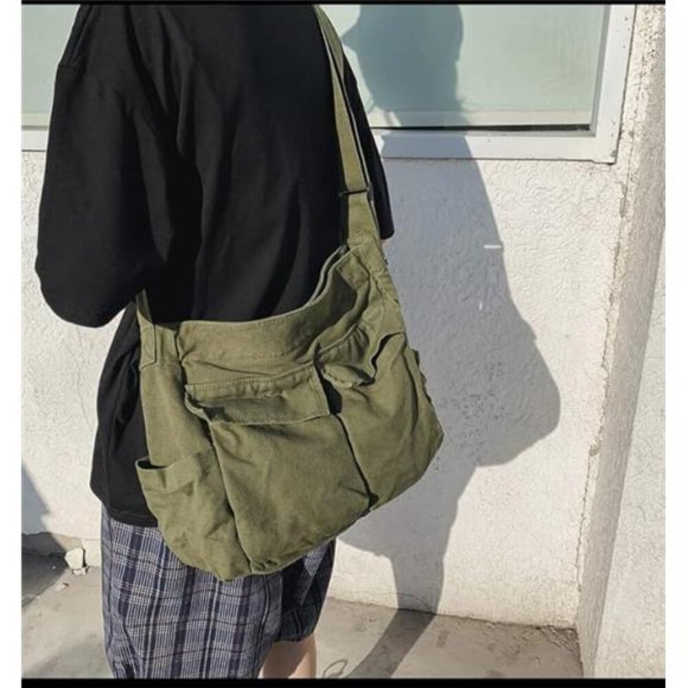 Large Messenger Bag Canvas Crossbody Shoulder Tote With Multiple Pockets - Picture 3 of 6